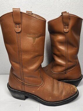 Mason Western 920 Men's 9.5 D Brown Leather Cowboy Boots Oil Resistant Pull On